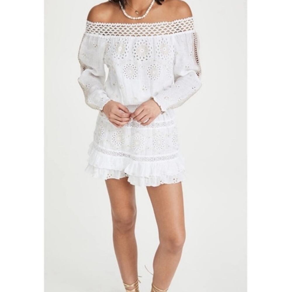 Temptation Positano Irlanda White Smocked‎ Eyelet 100% Linen Mini Dress - Picture 5 of 12